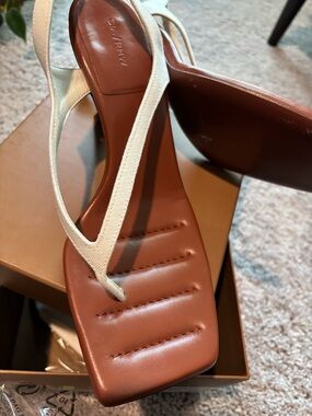 GIA Borghini / RHW Neutral Brown Leather Square-Toe Slingback Sandals